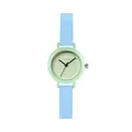 Gcliyo small round fashionable student watch in light green and sky blue colors - Light Blue Leather Green Case