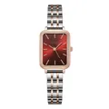 GEDI Elegante Damen-Quarzuhr quadratisch mit zweifarbigem Stahlband und rotem Zifferblatt - Bicolor Roségold Rot