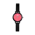 Gccliyo cute small round fashion watch featuring pink dial and black leather strap - Black Leather Rose Red Gunmetal Case