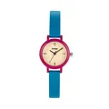 Gccliyo small round dopamine color watch with pink case and blue leather strap for students - Blue Leather Yellow Rose Red Case
