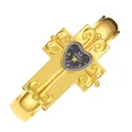 Primo piano dettagliato di un orologio al quarzo vintage di lusso con croce d'oro e cuore. - Oro Nero