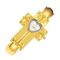 Dettaglio dell'orologio rigido vintage a croce dorata con quadrante a cuore e fondo bianco - Oro Bianco