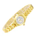 Vista dettagliata di un orologio a bracciale dorato da donna con quadrante bianco. - Oro Bianco