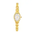 Elegante orologio a bracciale ovale dorato con quadrante bianco e catena testurizzata. - Oro Bianco