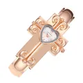 Orologio a bracciale vintage in oro rosa con quadrante a cuore e design a croce - Oro rosa