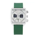 Elegante reloj de cuarzo cuadrado plateado con esfera de esqueleto y correa de silicona - Correa de Silicona / Dark Green Strap White Silver Frame (6072)