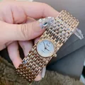 Elegant Dinimi vintage gold bangle quartz watch for women with metal bracelet - Rose Gold White