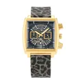 Stylish GUOU square quartz watch with gold case and trendy leopard print silicone strap. - Silicone Strap / Leopard Print Black Gold Frame (6072)