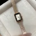 Elegant rose gold rectangular quartz watch with textured mesh strap for women and girls - Full Rose Gold