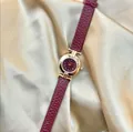 Elegant vintage women's watch with Angola red leather strap and small gold dial - Round Style(77104) / Angola Red