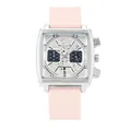 Reloj de cuarzo cuadrado GUOU con correa de silicona rosa y esfera cronógrafo esqueleto - Correa de Silicona / Pink Strap White Silver Frame (6072)
