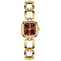 GEDI elegant gold chain bracelet watch for women with a vintage square red dial face - Gold Red Face