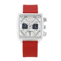Reloj de cuarzo cuadrado GUOU con correa de silicona roja y esfera de estilo esqueleto - Correa de Silicona / Red Strap White Silver Frame (6072)