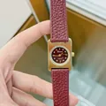 Elegant vintage women's quartz watch with small dial and Angola red leather strap - Rectangular Rhinestone Style(88440) / Angola Red