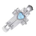 Primo piano dell'orologio rigido a croce retrò con quadrante blu a forma di cuore - Argento & Blu