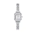 Vista dettagliata di un elegante orologio al quarzo quadrato da donna con cinturino - Argento Bianco