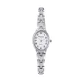 Vista dettagliata di un elegante orologio da polso ovale in argento da donna in metallo - Argento Bianco