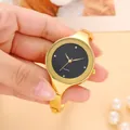 Elegante orologio a bracciale dorato con quadrante nero minimalista e indici in cristallo - Braccialetto / Oro Nero