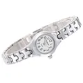 Detailoverzicht van een zilverkleurig dameshorloge met H-schakelarmband. - Zilver Wit