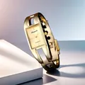 Elegant gold-tone women's cuff watch with rectangular dial and quartz movement - All Gold