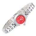 Detailweergave van zilverkleurig armbandhorloge met rode wijzerplaat en quartz uurwerk - Zilver Rood