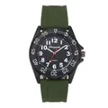 Dettaglio di un orologio sportivo per studenti con cinturino in silicone verde e quadrante - Cassa Nera Cinturino Verde