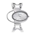 Dettaglio dell'elegante orologio a bracciale al quarzo ovale argento con cinturino unico - Argento Bianco