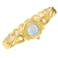 Elegant gold women's quartz watch with light blue dial and criss-cross metal band. - Gold/Sky Blue