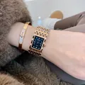 Elegante Dinimi rosegouden dameshorloge met rechthoekige zwarte wijzerplaat en band. - Roségoud Zwart