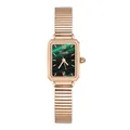 Vintage square quartz watch with green malachite dial and rose gold elastic band - Rectangular Expansion Band / Rose Gold Green (Malachite Texture)