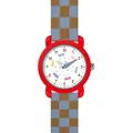 Reloj infantil rojo de dibujos con correa de silicona de cuadros azul para aprender la hora - Correa Azul Marrón Marco Blanco Rojo (Correa de Silicona)