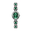 GEDI elegant vintage ladies bracelet watch featuring emerald green dial and silver link band - Silver Case Green Dial Green Beads (Chalcedony)