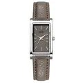 GEDI rectangular vintage quartz watch for women with grey dial and brown leather strap - Silver Case Gray Dial Gray Strap