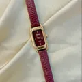 Elegant vintage women's watch featuring an Angola red leather strap and gold case. - Rectangular Style(77105) / Angola Red