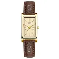 Gedi vintage rectangular quartz watch with brown leather strap and gold case - Gold Case Gold Dial Coffee Strap