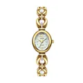 Elegant GEDI gold-tone bracelet watch for women featuring white pearl accents and oval dial - Gold Case White Dial White Beads (Faux Pearl)