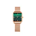 Elegant retro square quartz watch with green malachite dial and rose gold mesh strap. - Square Mesh Band / Rose Gold Green (Malachite Texture)
