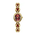 Elegant GEDI vintage style women's bracelet watch with red dial and gold chain link strap - Gold Case Red Dial Red Beads (Chalcedony)