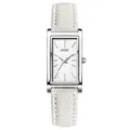 Elegant GEDI ladies rectangular quartz wristwatch with white textured leather strap - Silver Case White Dial White Strap
