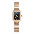 Elegant rose gold rectangular quartz watch with textured blue dial and expansion band - Rectangular Expansion Band / Rose Gold Blue (Marble Texture)