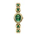 GEDI luxury vintage women's bracelet watch with green oval dial and gold finish - Gold Case Green Dial Green Beads (Chalcedony)