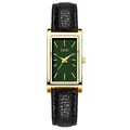 GEDI vintage rectangular women's watch with gold case, green dial and black leather strap - Gold Case Green Dial Black Strap