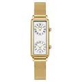 Elegant vintage gold rectangular dual time zone quartz watch with mesh strap for women - Gold White (Mesh Band)