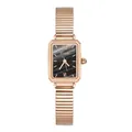 Elegant rose gold retro square quartz watch featuring a unique black marble dial - Rectangular Expansion Band / Rose Gold Gray (Marble Texture)