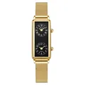 Elegant vintage gold square watch with black dual time zone dial and mesh steel band - Gold Black (Mesh Band)