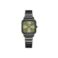 Elegant square ladies watch featuring a black metal link strap and golden sunray dial - Green Sunburst Square Dial (1903) / Dial Diameter 25mm / Gun Green Small
