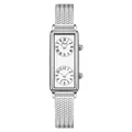 Elegant Gedi vintage women's square watch with dual time zones and silver mesh strap - Silver White (Herringbone Mesh)