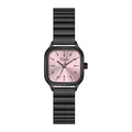 Elegant black metal link strap watch featuring a square pink dial for women by Eavanlin - Pink Sunburst Square Dial (1903) / Dial Diameter 31mm / Gun Pink Large