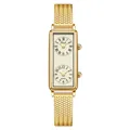 Vintage Gedi dual time zone rectangular quartz watch with gold mesh strap for women - Full Gold (Herringbone Mesh)