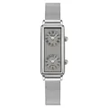 Elegant vintage silver rectangular dual time zone quartz watch with mesh strap for women - Silver Gray (Mesh Band)